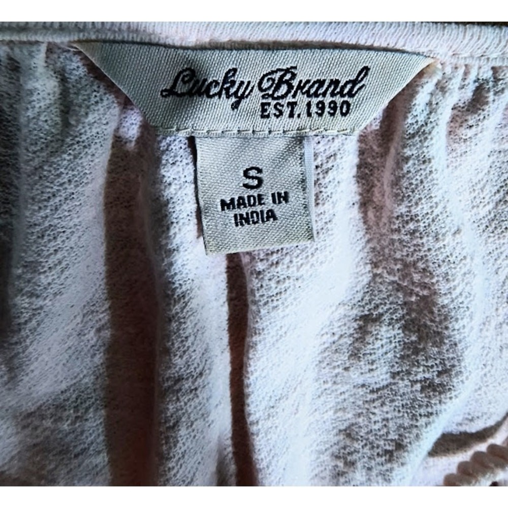 Lucky Brand Pale Pink Embroidered Top with Tasseled Tie at Neck, Sz S - Picture 4 of 5
